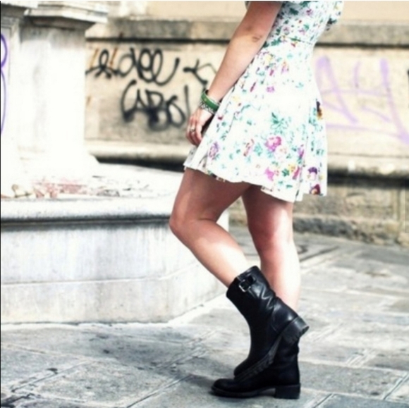 Edgy Black Leather Buckled Moto Booties - Picture 8 of 8